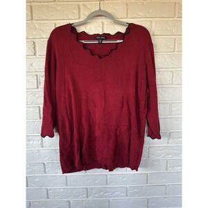 Toz & Ali Red Scalloped V-Neck Knit Top Women's Plus Size 3X